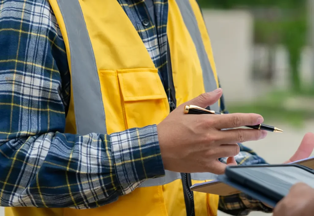 Insurance Agent On Property | HomeGrown Outdoors Insurance agent inspecting property exterior for coverage assessment