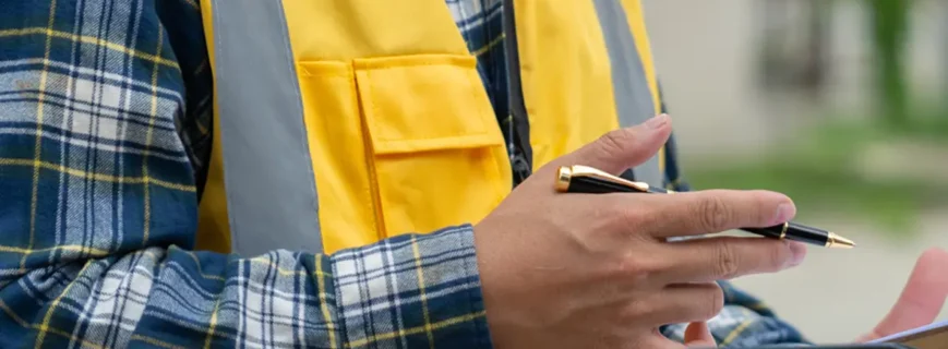 Insurance agent inspecting property exterior for coverage assessment