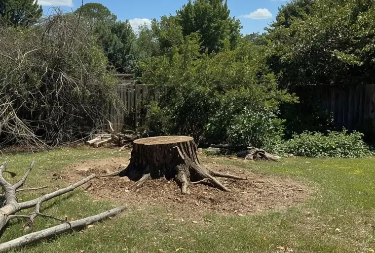 Landscaping equipment in Florida backyard—tools and machinery